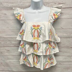 Caroline Constas Embroidered Eylet Ruffle Top